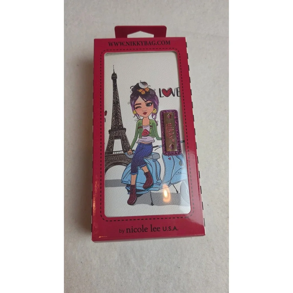 Nikky by Nicole Lee Paris Girl Scooter Double Zip Wallet Retired Art NIB